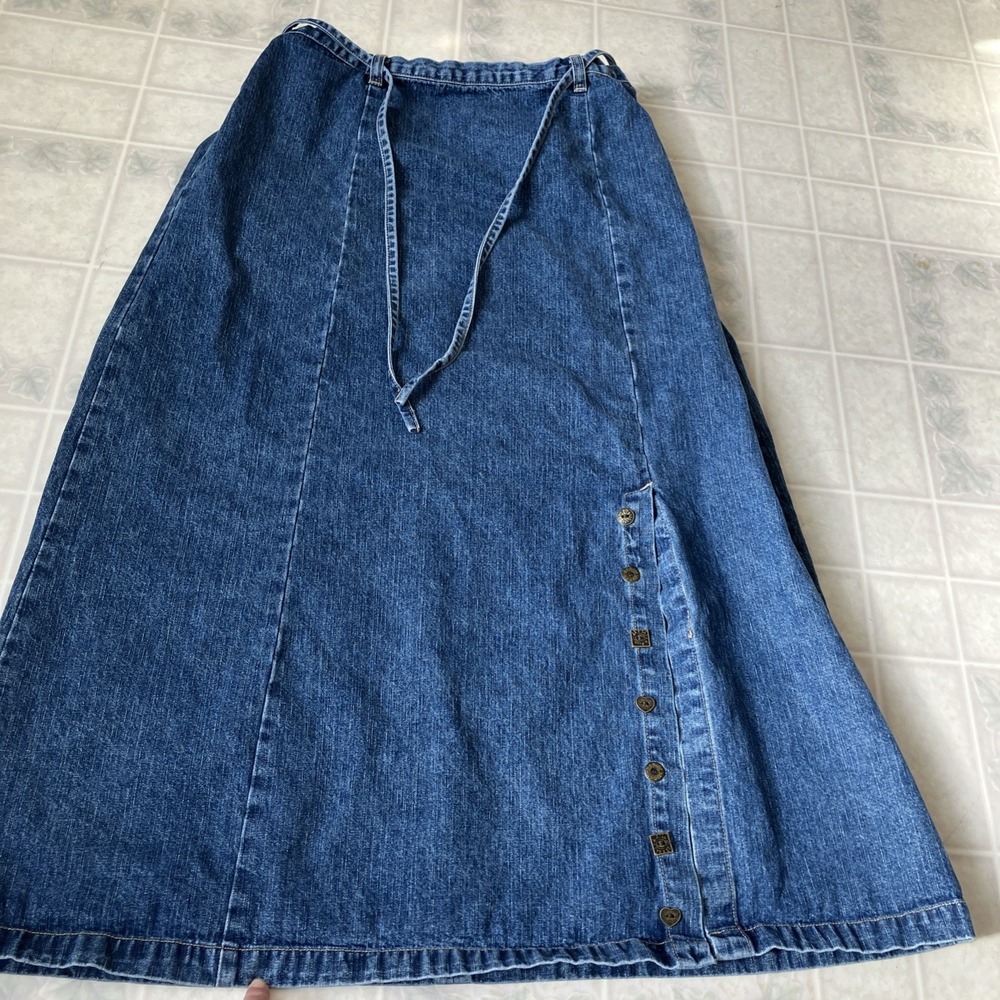 CJ Banks Jean Skirt 16w Blue Elastic Waist Front Tie Front Side Slit Cottagecore
